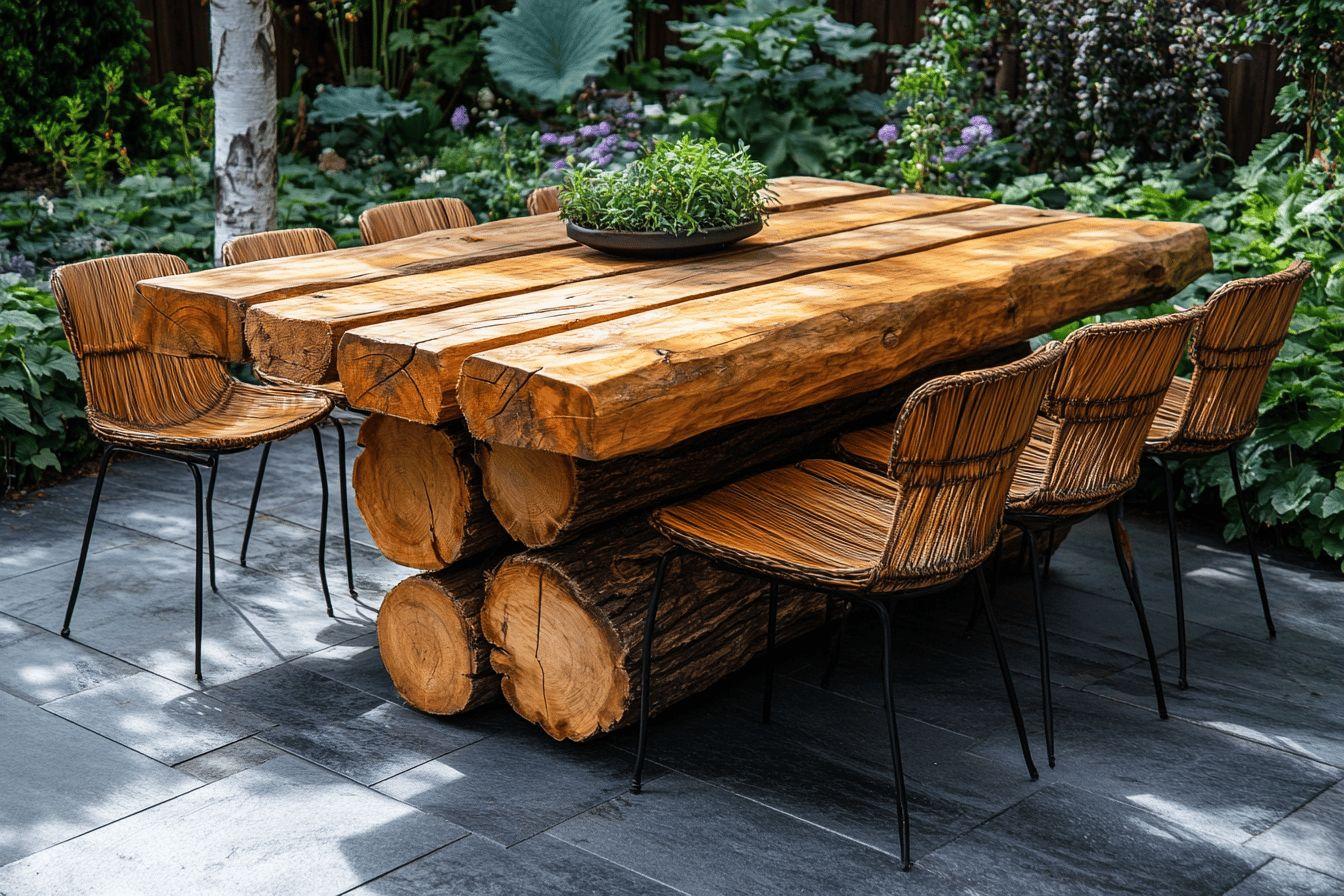 table en rondin de bois extérieur