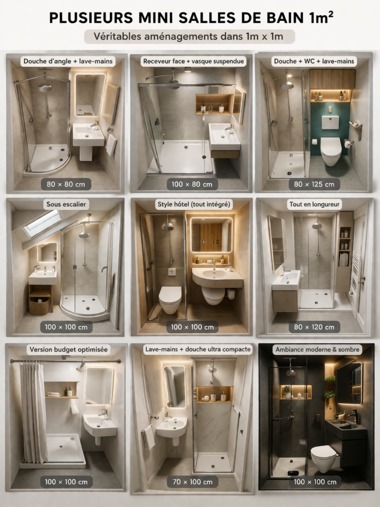 mini salles de bain 1m2 modernes et compactes avec douche et meubles suspendus